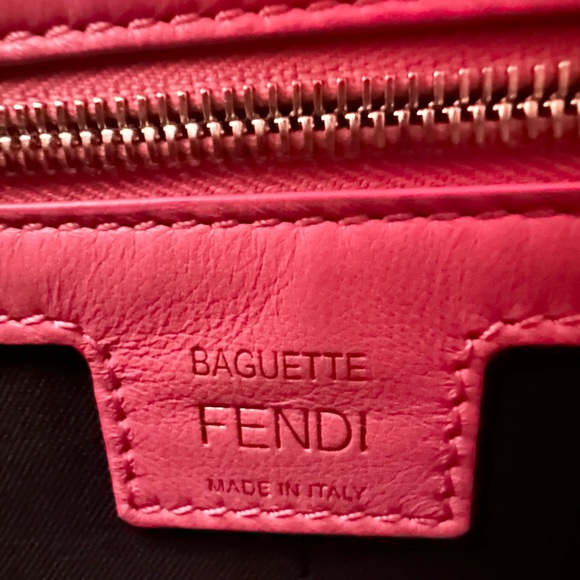 Fendi Baguette NM Bag Zucca Embossed Leather Large Pink - Picture 10 of 15